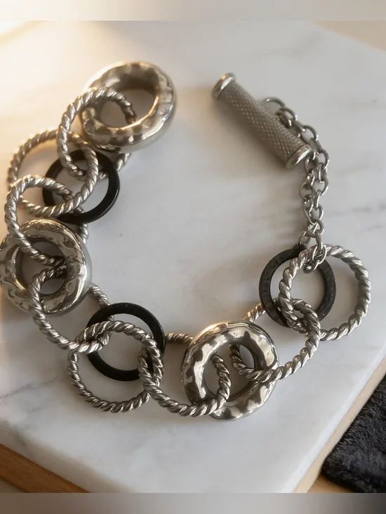 Silver and Black Link Statement Bracelet