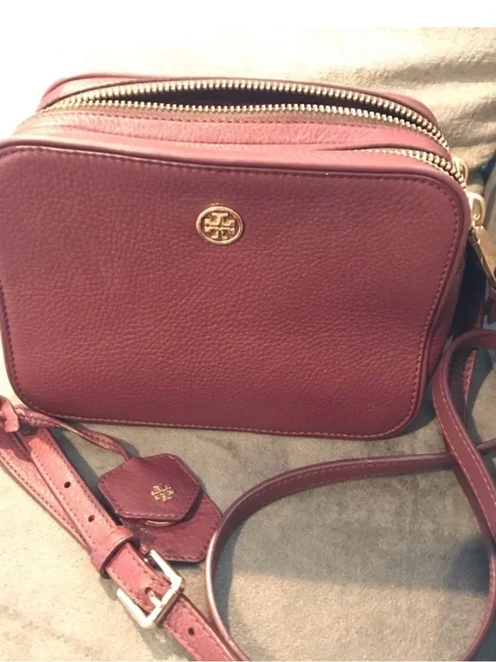 Tory Burch Wine Red Pebbled Leather Double-Zip Crossbody
