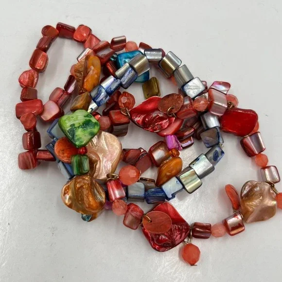 Vintage Boho Mother of Pearl Shell Stretch Bracelet‎ Set Iridescent Multi 5pc