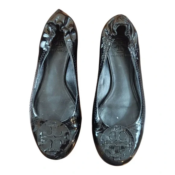 Tory Burch patent leather ballet flats black sz 7 well‎ loved damaged balletcore