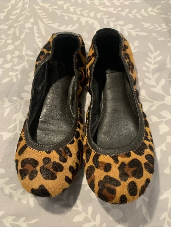 Tory Burch Leopard Print Ballet Flats - Black & Tan