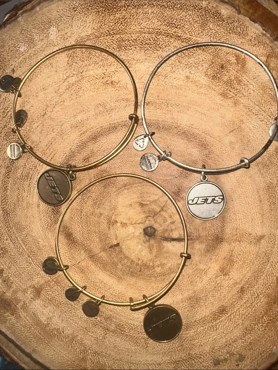 3 Pre Owned Alex & Ani Gold & Silver Jets Charm Bangle Set (FREE silver bangle)