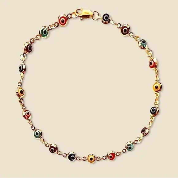 14K Real Gold Rainbow evil Eye Bracelet | Birthday Gift for Her | Ideal Gift |