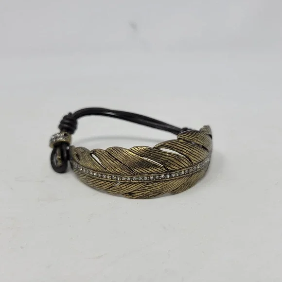 Fossil‎ Womens Feather Bracelet Gold Tone Hook Strap