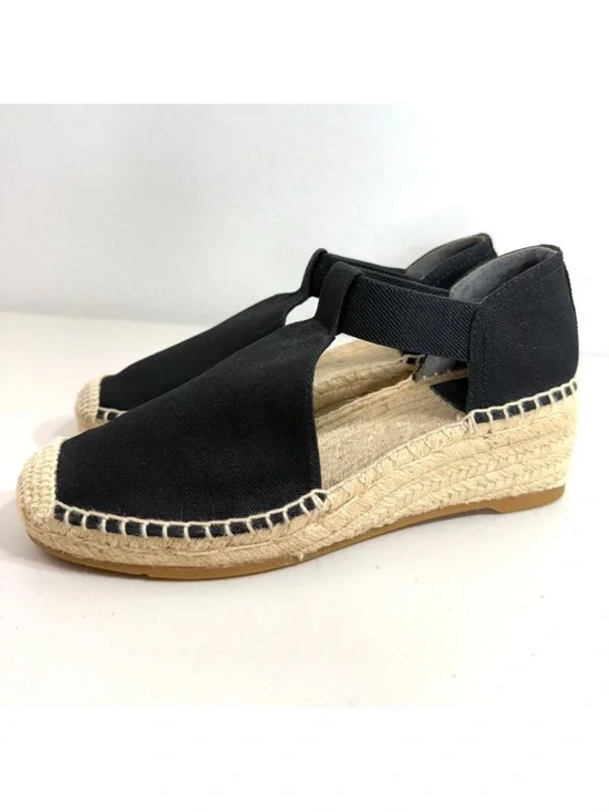 Tory Burch Catalina Wedge Espadrilles Black Tan Sz 8