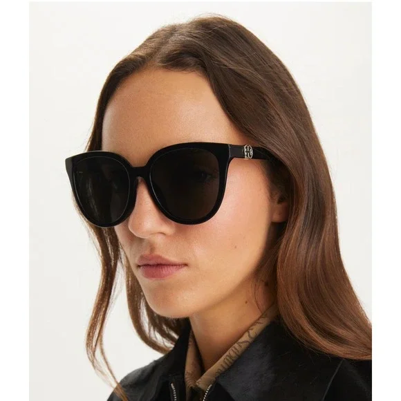 Tory Burch TY7162 Black Square Sunglasses with Gold Logo and Orange Case
