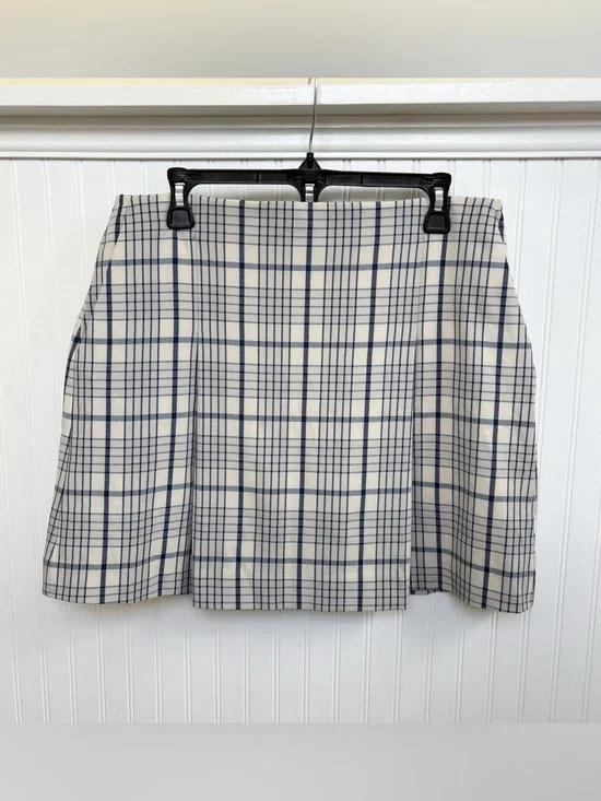 Tory Burch Pleated Front Twill Golf Skort Women’s 10 Sesame Uptown Plaid NWT