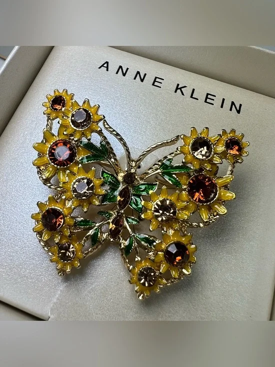 Anne Klein Butterfly Sunflower Wing Pin new
