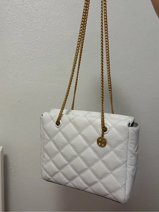 Tory Burch White Quilted Chain-Handle Shoulder Bag