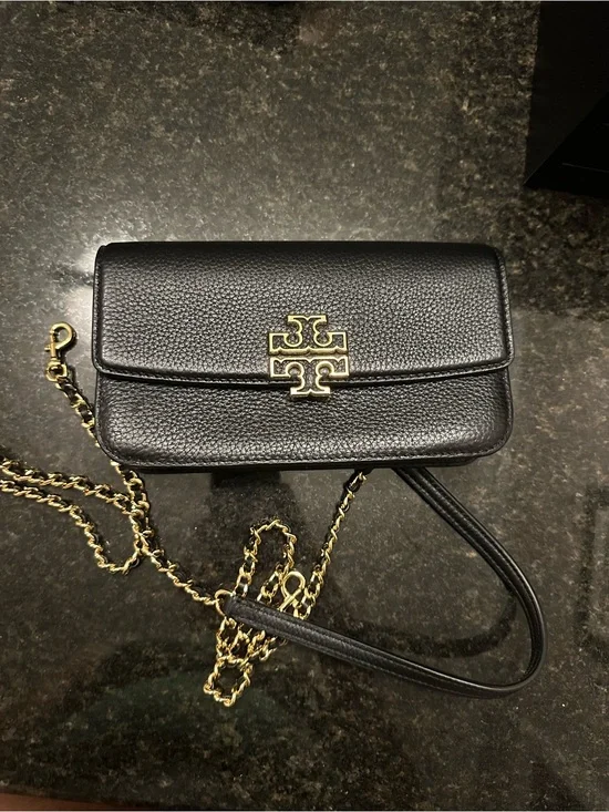 Tory Burch Black Pebbled Leather Chain Crossbody