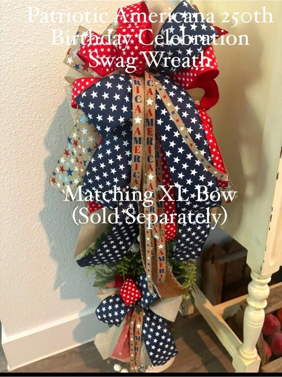 BOGO SALE Patriotic Americana Swag Wreath Final Sale Matching Bow Available