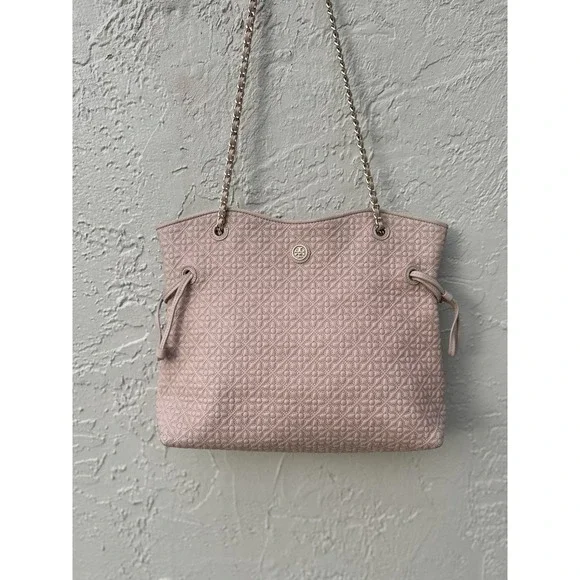 Tory Burch Fleming Soft Quilted Leather Tote Bag Pink Drawstring Shoulder Bag