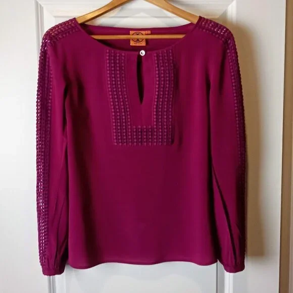 Tory Burch Cranberry Crochet Silk Blouse