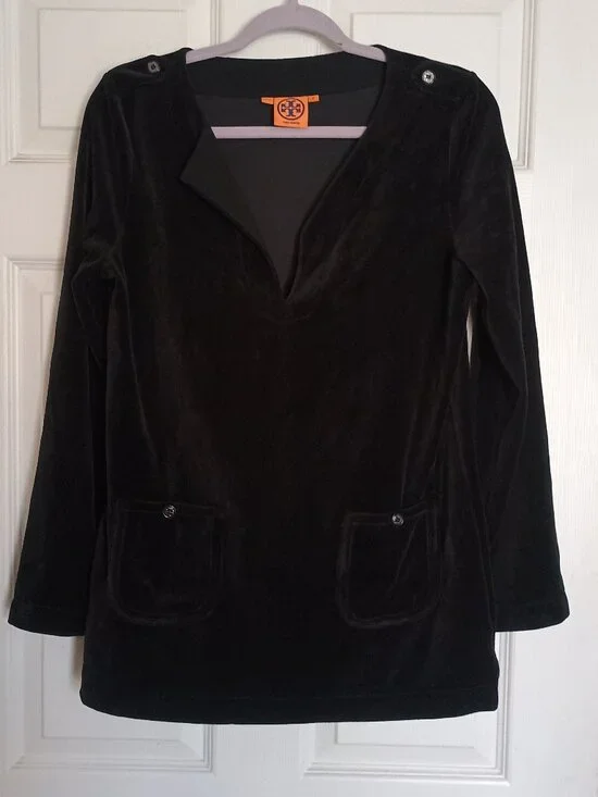 EUC Tory Burch Black Velour Tunic Size M