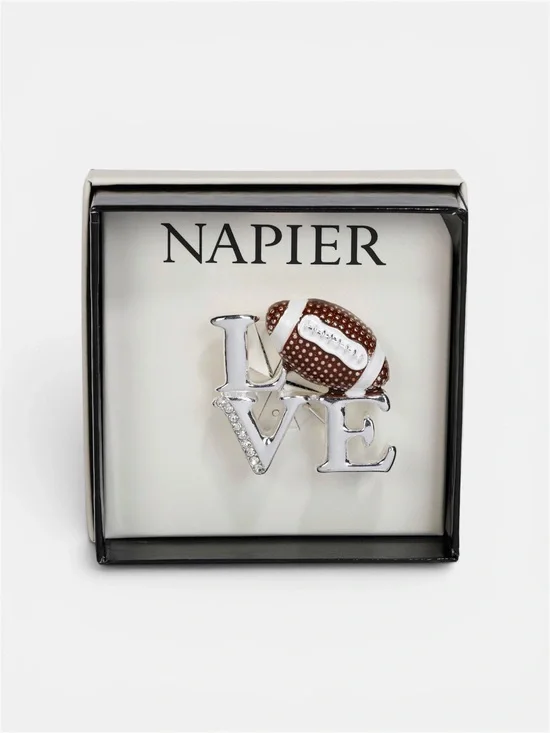 Napier Silver LOVE Pin with Brown Football Accent