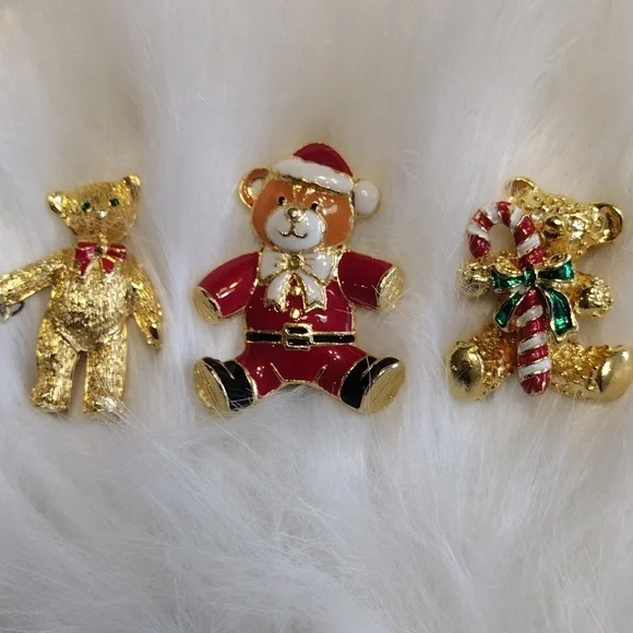 3 Teddy Bear Christmas Pins