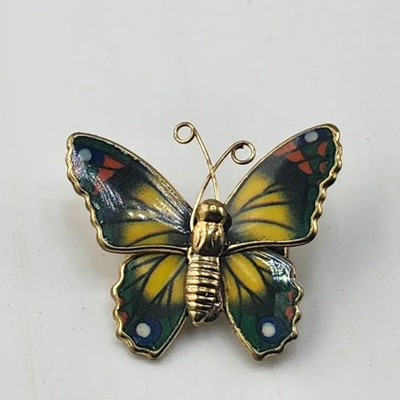 Vintage Butterfly‎ Brooch Enamel Gold Tone Insect Pin Lapel Colorful