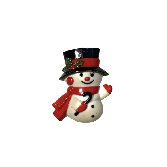 Vintage Signed Hallmark Plastic Holiday Christmas Jolly‎ Snowman Brooch Pin