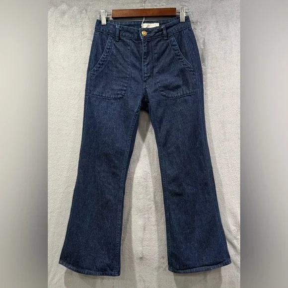 TORY BURCH High Rise Cropped Flare Jeans Women’s Size 25 in Blue Dark Wash