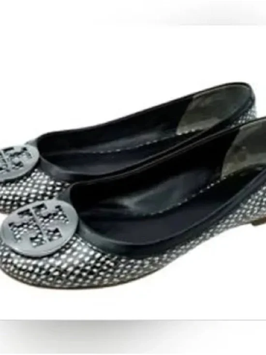 Tory Burch Black Woven Logo Ballet Flats