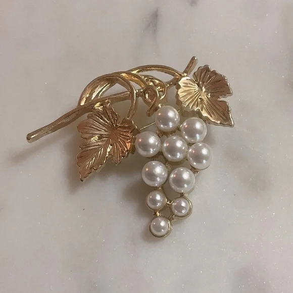 Faux Pearls Grape Brooch