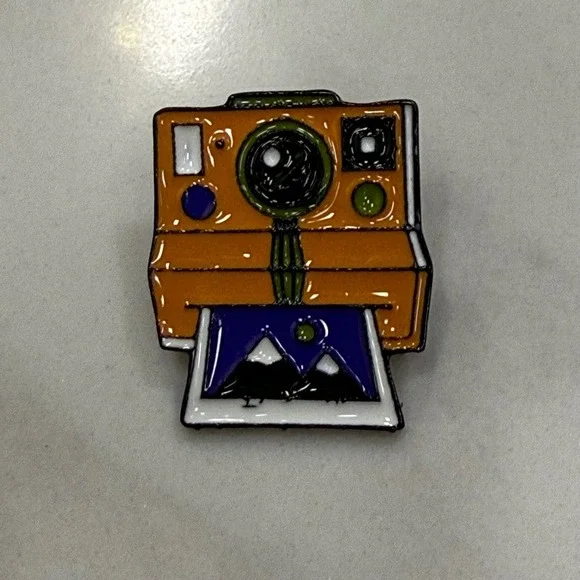 Camera Enamel Pin Instant Photo Landscape‎ Mountains Vintage Style Lapel Jewelry