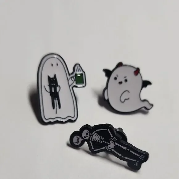 Cute Halloween Ghost and Skeleton Pins
