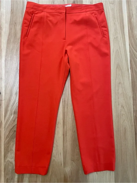 Tory Burch Poppy Red Slim Fit Ankle Front Pleat Pants Size 12