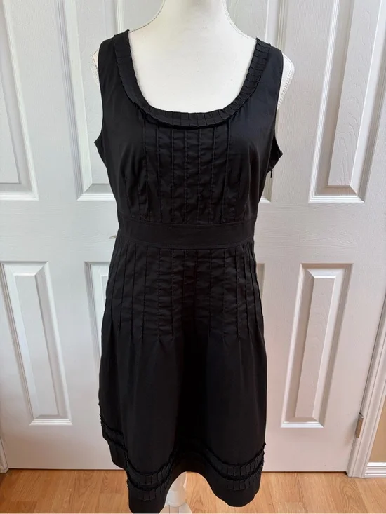 Tory Burch Black Cotton Lined Pin-Tuck Sleeveless Dress Size 8