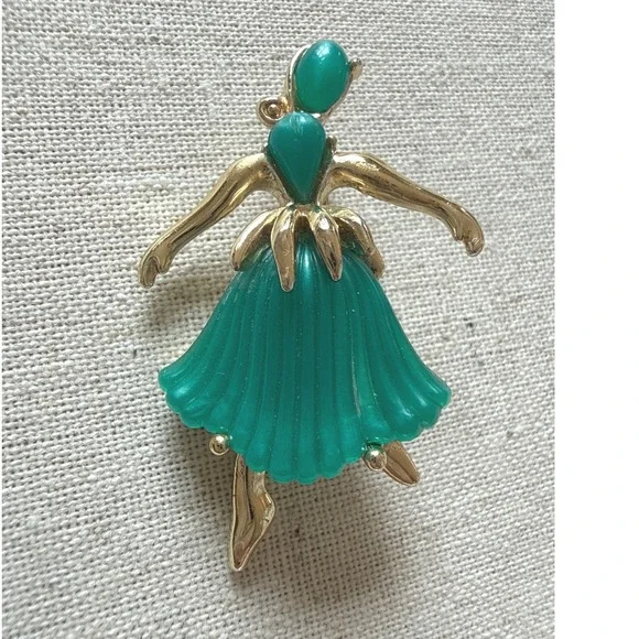 Vintage Trifari ?unsigned Ballerina‎ Brooch teal Green Dancer Costume Jewelry