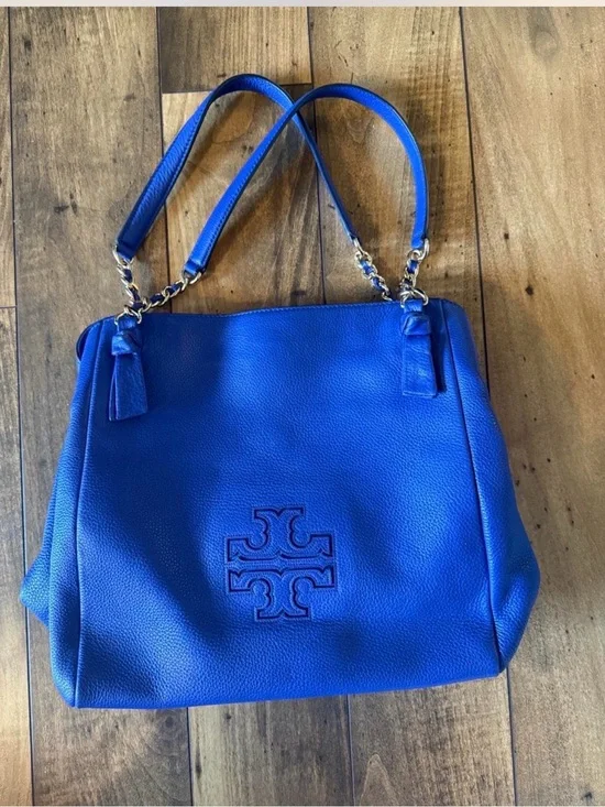 Tory Burch Cobalt Blue Leather Shoulder Tote