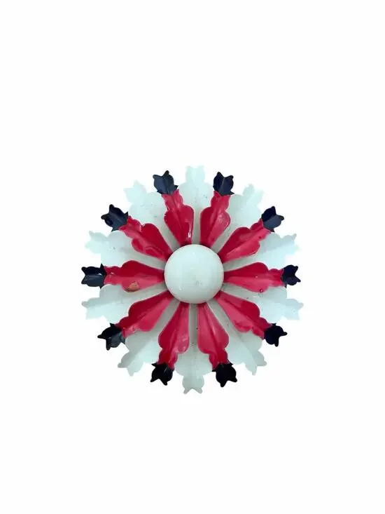 Vintage Enamel Red White Blue Metal Flower Brooch Pin