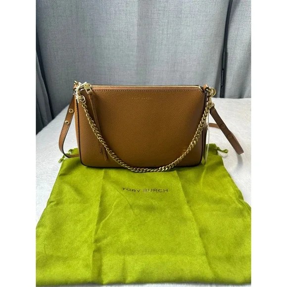 Tory Burch Perry Shoulder Bag Women OS Autumn Brown NEW Pebbled Leather 175544
