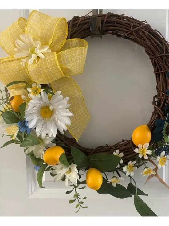 Lemon Daisy Grapevine Wreath Summertime Hand Crafted Custom Final Sale