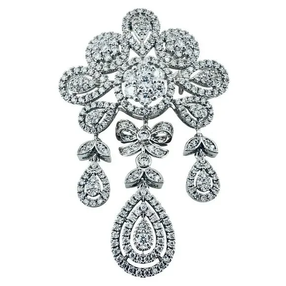 Belle Epoque Style Cubic Zirconia Regal Bridal Rhodium Plated Coverter Brooch