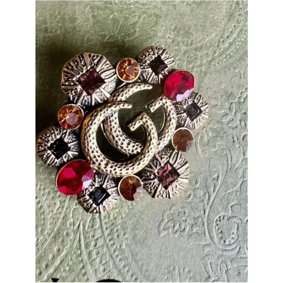 New with box Gucci Gold-Tone Brooch with multicolored Stones