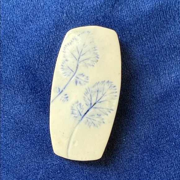 Vintage White and Blue Bisque Porcelain Botanical Brooch