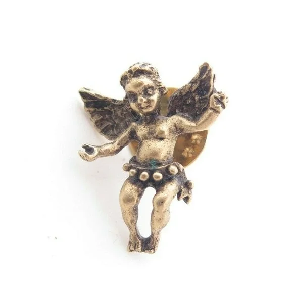 Vintage Designer Signed‎ KIRK'S FOLLY Gold Tone Angel Cherub Tie Tac Pin