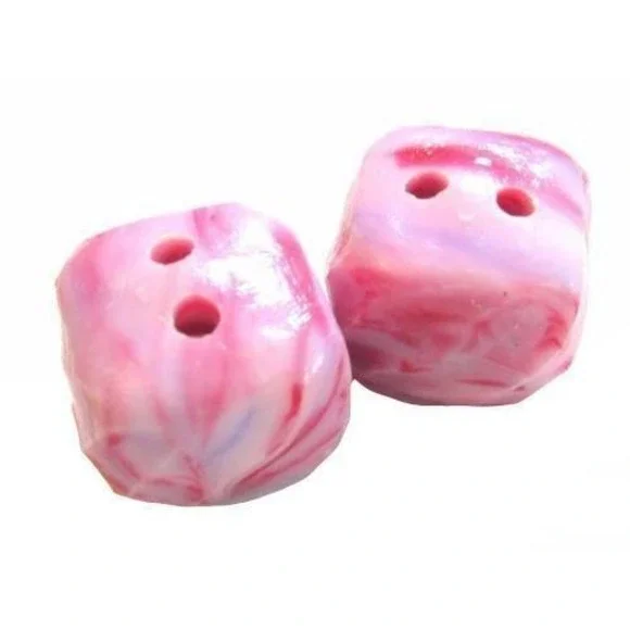 Beautiful Pair 12mm High‎ Dome Square Pink White Vintage Plastic Buttons