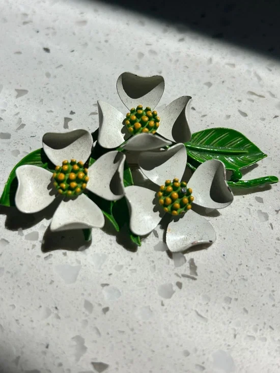 Vintage Dogwood Flower Brooch Enamel Mid Century Modern MCM