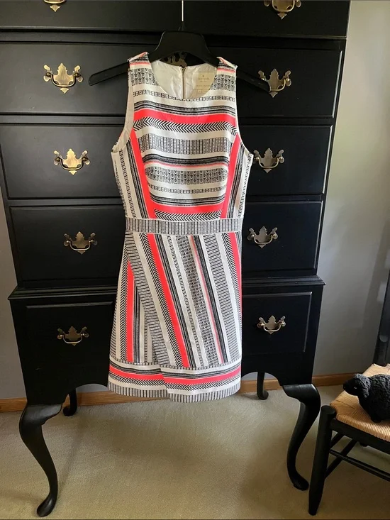 kate spade Black, White & Coral Striped Mini Sheath Dress