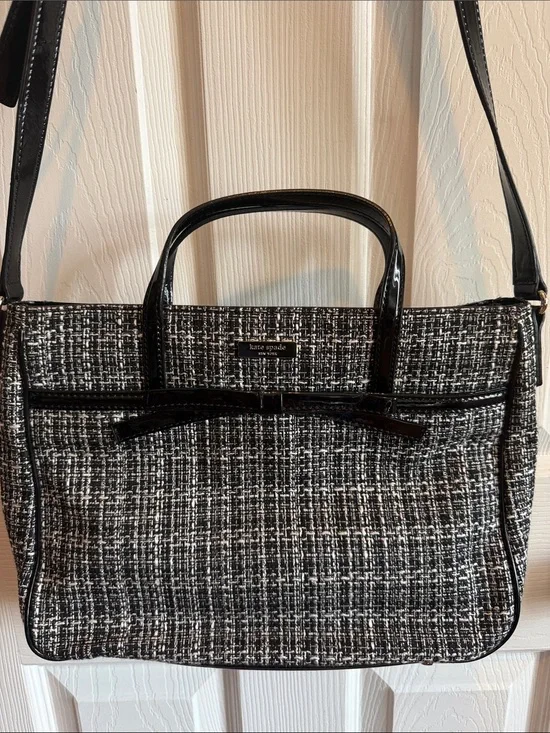 kate spade Black and White Tweed Satchel with Patent Trim