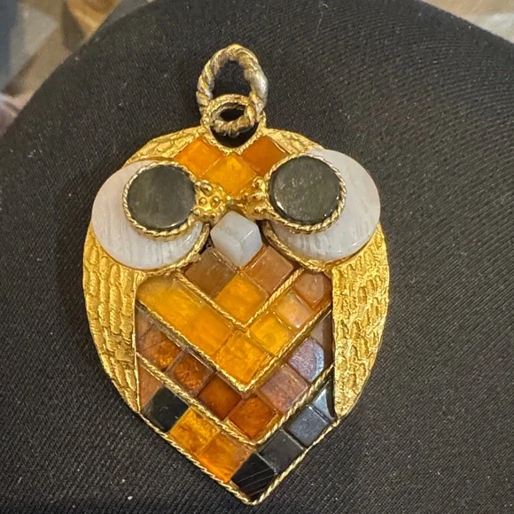 VINTAGE Swoboda Precious Gold and‎ Black Owl Pendant