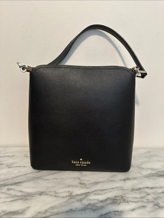kate spade Darcy Black Leather Shoulder Bag with Gold Logo