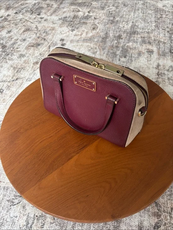 kate spade Burgundy and Tan Suede Trim Dome Satchel