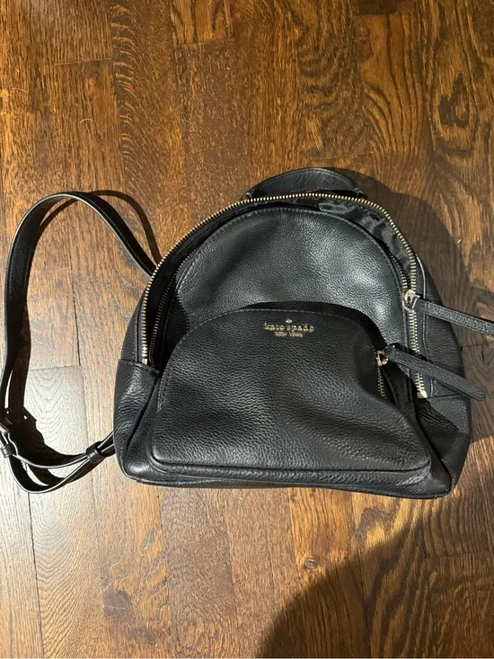 kate spade black pebbled leather mini backpack with gold logo
