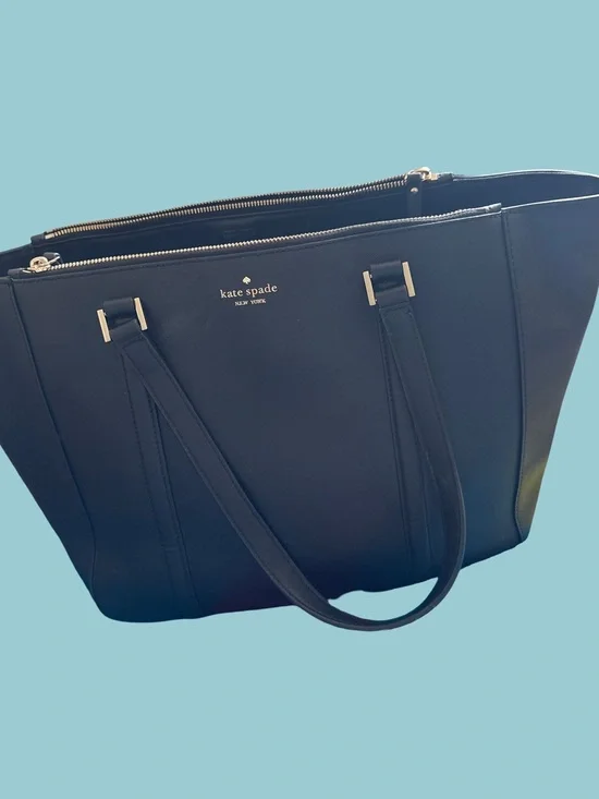 kate spade black structured tote with gold hardware