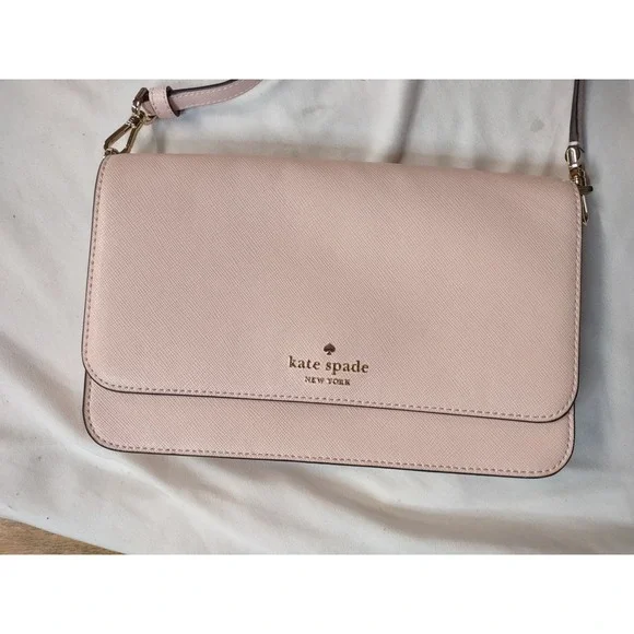 Kate Spade New York Pink Saffiano Leather Crossbody Bag Flap Clutch