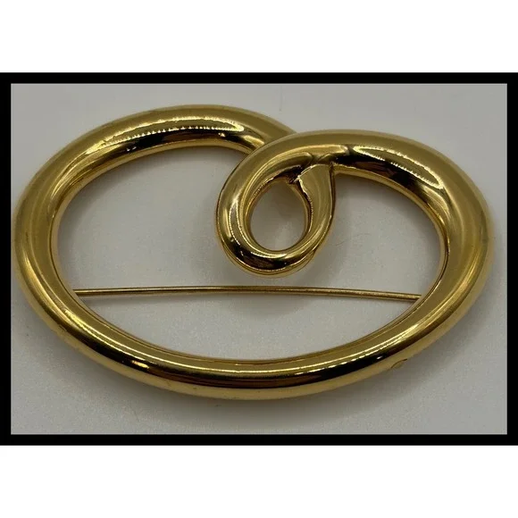 Vintage Monet Abstract Swirl Pin Brooch Gold Tone Polished Minimalist Accessory