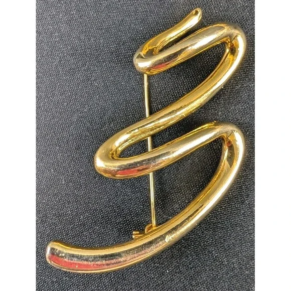 Vintage Gold Tone Abstract‎ Swirl Brooch 1970s Modernist Statement Pin